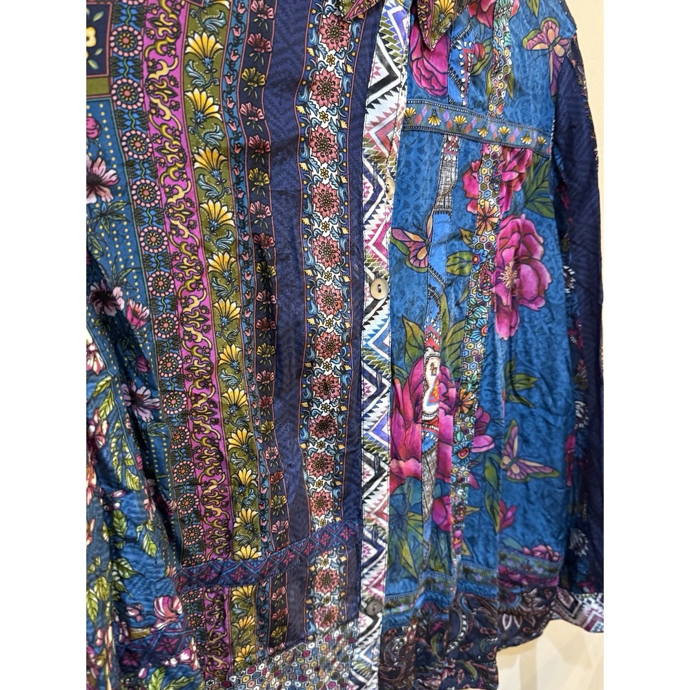 John Mark women's mixed-print button-front tunic‎ Size Large Silky Floral Boho - Picture 4 of 10